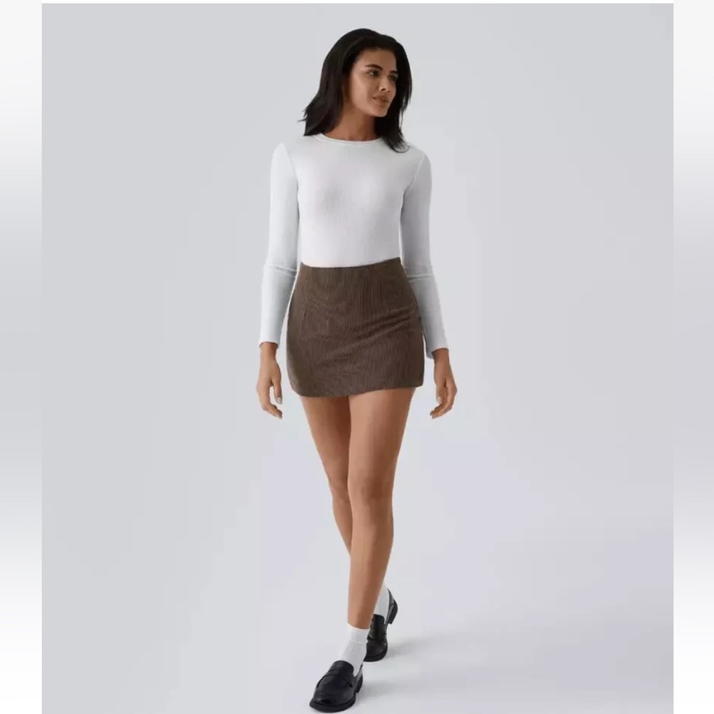 Halara Dark Brown AuraCord 2-in-1 Corduroy Skort Skirt XL NWT